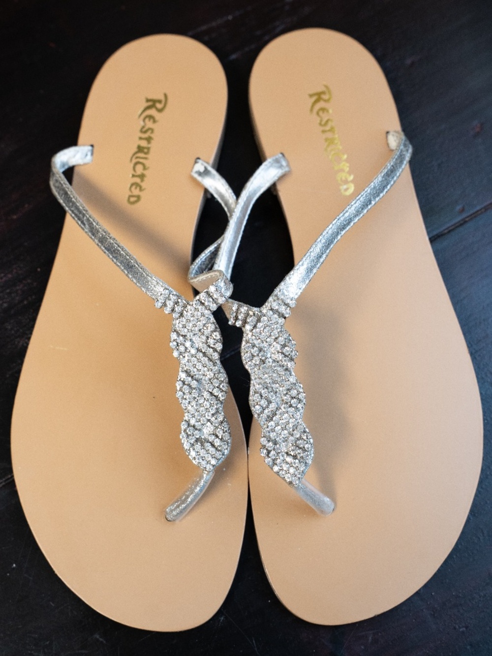 Silver rhinestoned thong sandals